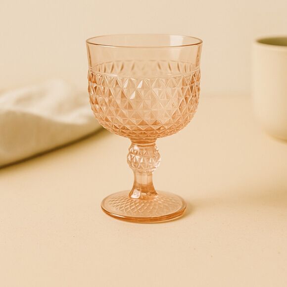Indiana Glass | Pink Diamond Point Wine Goblet Pressed Glass 6.5” | EUC - Picture 4 of 5